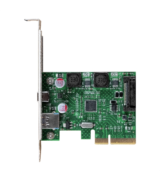 Контроллер ExeGate EXE-313-1A1C (PCI-E x4 v3.0, USB3.2 Gen2 1xType-A + 1xType-C ext., SuperSpeed+ скорость до 10 Гбит/с, разъем доп.питания, ASMedia Chipset ASM3142)