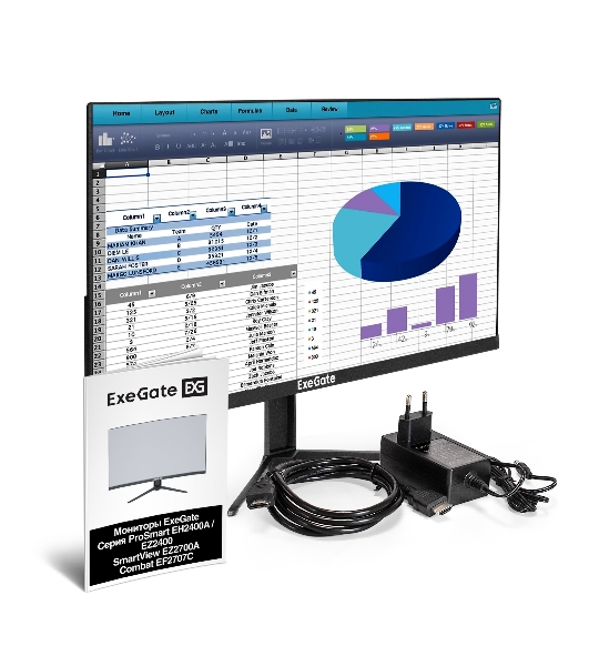 Монитор с аудио 23.8' 100 Гц ExeGate ProSmart EH2400A (VA LED Grade A+, FHD, 1920x1080@100Гц, 16:9, 250cd/m2, 4000:1, 178°/178°, 5ms, audio-out, Speakers, D-Sub, HDMI, FreeSync, Low Blue Light, кабель HDMI 1.5м, VESA, регулировка наклона (tilt), черный)