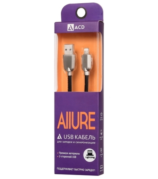 Кабель USB ACD-Allure Lightning - USB-A Кожа, 1м, черный