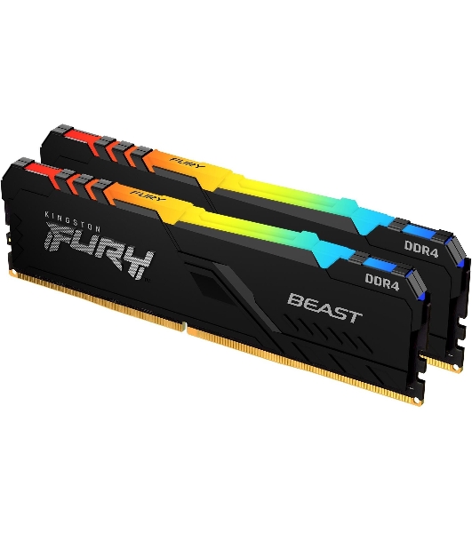 Оперативная память Kingston Fury Beast, DDR4, 64GB (2x32GB), 3200MHz, CL16, DIMM, с радиатором, RGB, черный