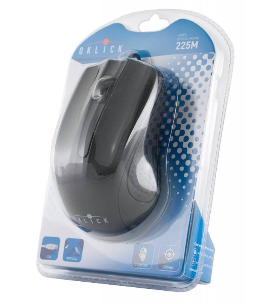 Мышь проводная Oklick 225M черный, 1200 dpi, USB, кнопки - 3