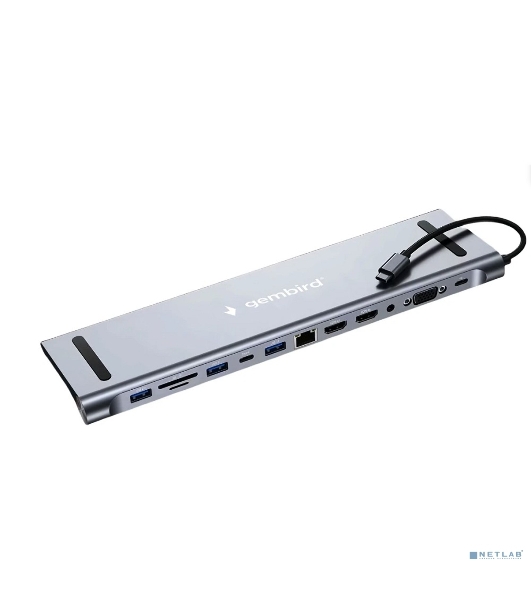 USB-концентратор Gembird UHB-D6, USB Type-C, USB 2.0/RJ45/USB Type-C PD87W/Jack 3.5 / SD/TF/2xHDMI/VGA, USB Type-C