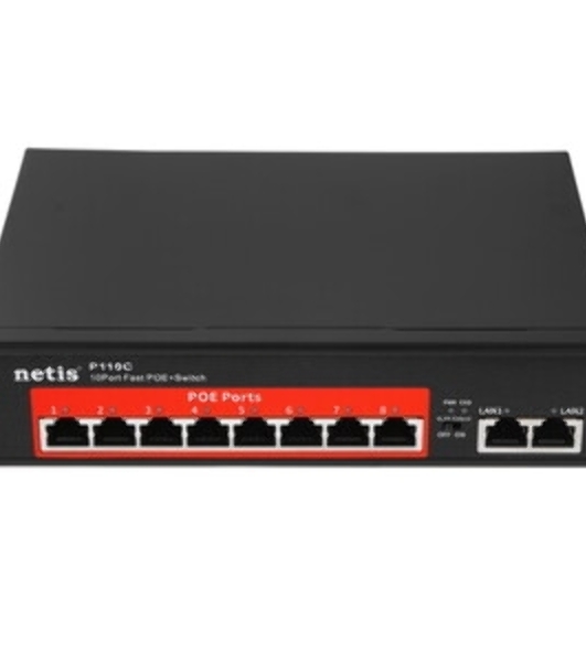 Коммутатор Netis P110C 10-портовый PoE+ коммутатор Fast Ethernet/8*PoE+ 2 порта 802.3af/802.3at