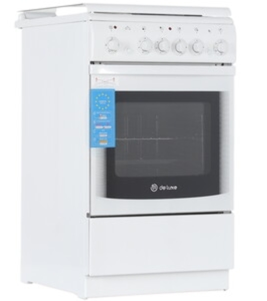 Плита комбинированная De Luxe 506022.05ГЭ (КР) ЧР 030 белый, конфорок 2 газовых и 2 электрических, духовка 54 л, 50 см x 85 см x 60 см