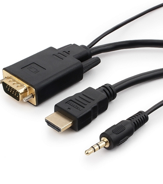 Кабель HDMI->VGA Cablexpert A-HDMI-VGA-03-5M, 19M/15M + 3.5Jack, медь, позол.разъемы, 5м, черный, пакет