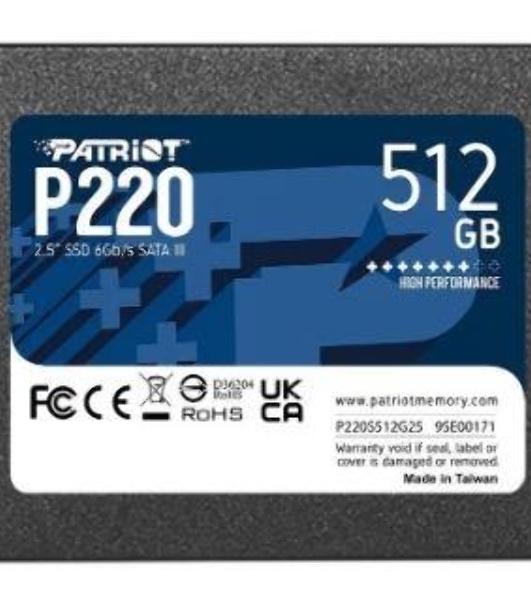 Накопитель SSD Patriot P220, 512Gb, SATA III, 2.5', R/W 550/500