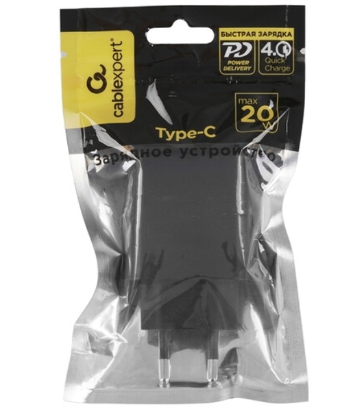 Зарядное устройство Cablexpert MP3A-PC-60 20Вт GaN, 3А, QC4.0/PD, 1xType-C, черный, пакет