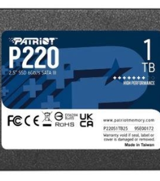 Накопитель SSD Patriot P220, 1Tb, SATA III, 2.5', R/W 550/500