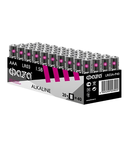 Элемент питания щелочной LR03 Alkaline Pack-40 (уп.40шт) ФАZА 5023024, 1.5 В