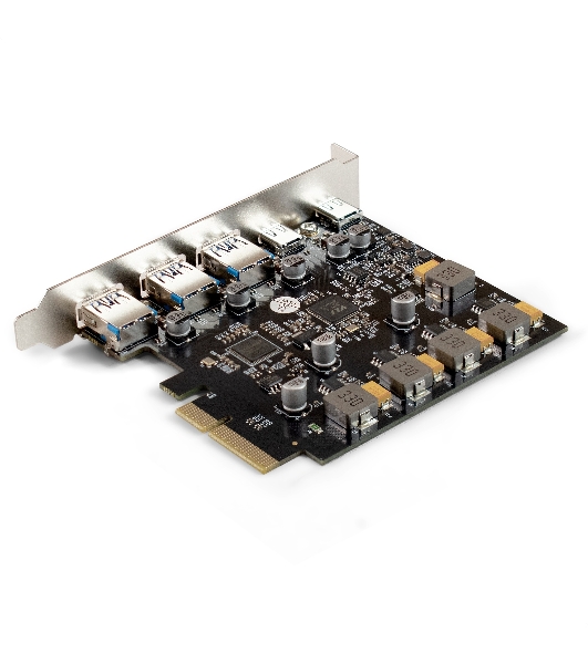 Контроллер ExeGate EXE-313-3A2C (PCI-E x4 v3.0, USB3.2 Gen2 3xType-A + 2xType-C ext., SuperSpeed+ скорость до 10 Gbит/с, разъем доп.питания, ASMedia Chipset ASM3142)