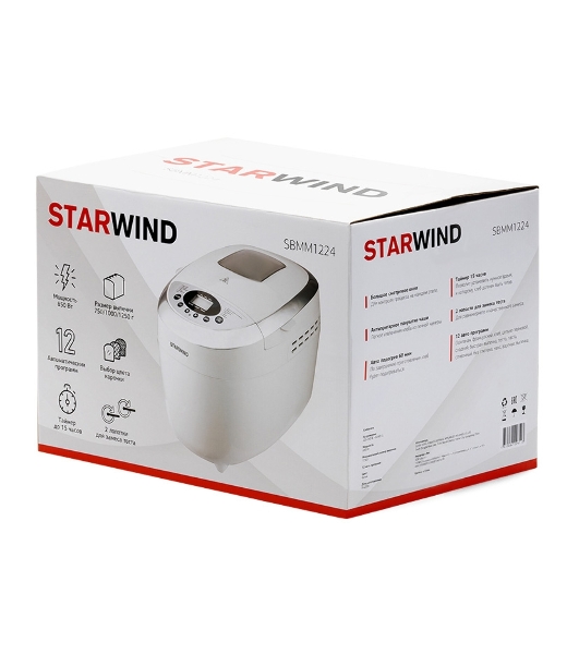 Хлебопечка Starwind SBMM1224 белый, 850 Вт, 1.25 кг, 12 программ