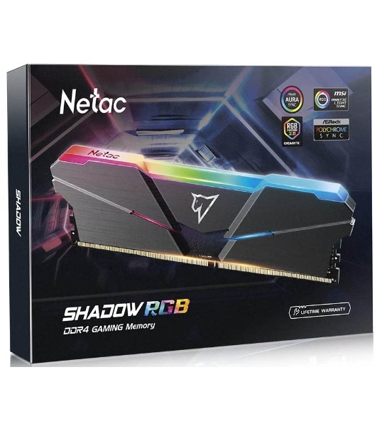 Оперативная память NETAC Shadow, DDR4, 16GB (1x16GB), 3200MHz, CL16, DIMM, с радиатором, RGB, серый
