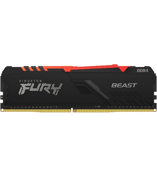Оперативная память Kingston Fury Beast, DDR4, 16GB (1x16GB), 3200MHz, CL16, DIMM, с радиатором, RGB, черный