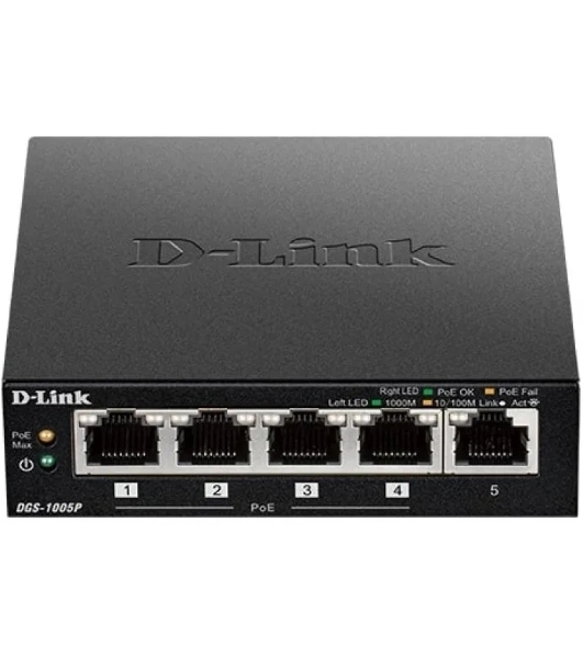 Коммутатор D-Link DGS-1005P/B3A, 5×1 Гбит/с, неуправляемый