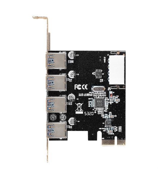 Контроллер ExeGate EXE-314 v2.0 (PCI-E x1 v2.0, 4хUSB 3.0 ext., разъем доп.питания Molex, VIA Labs Chipset VL805)