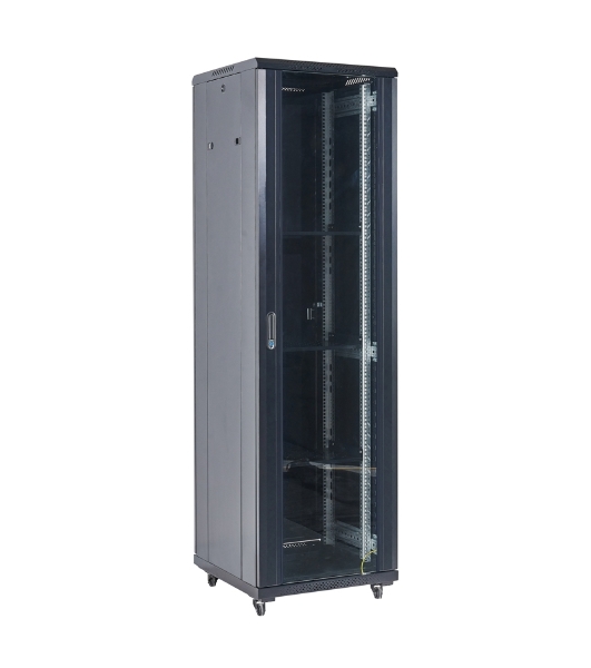 Напольный шкаф Rexant RAL 9005 19' 42U 800×800×2054 (ШxГxВ), дверь стекло, металлическая задняя дверь, боковые съемные стенки
