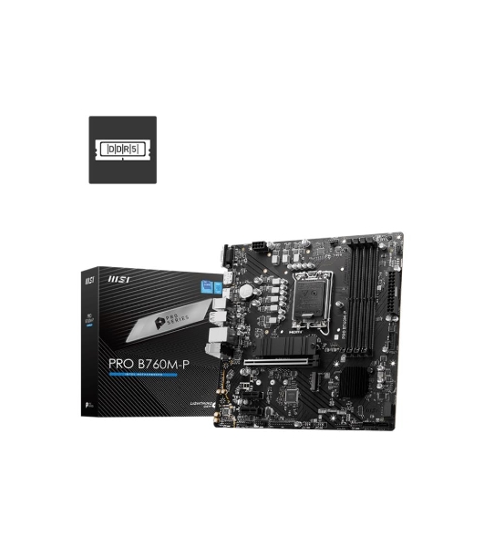Материнская плата MSI PRO B760M-P DDR5, LGA 1700, Intel B760, 4xDDR5, 4xSATA, 2xM.2, 1xPCIe 4.0 x16, 2xPCIe 3.0 x1, 1xHDMI, 1xDP, 1xVGA, 1x1Gb LAN, 4xUSB-A 2.0, 1xUSB-A 3.2 Gen 1, 1xUSB-C 3.2 Gen 2, 3x3.5 мм, 7.1, mATX