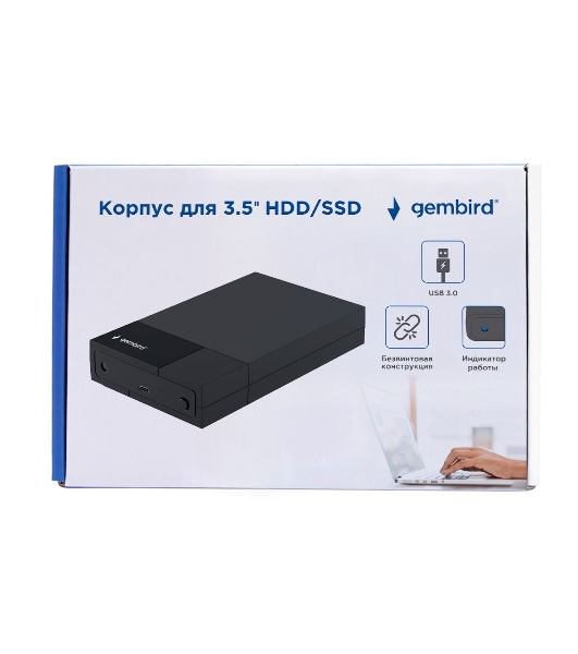 Внешний корпус USB 3.0 для 3.5' HDD/SSD Gembird EE3-U3S-2, порт Type-C, SATA III, пластик, черный, коробка