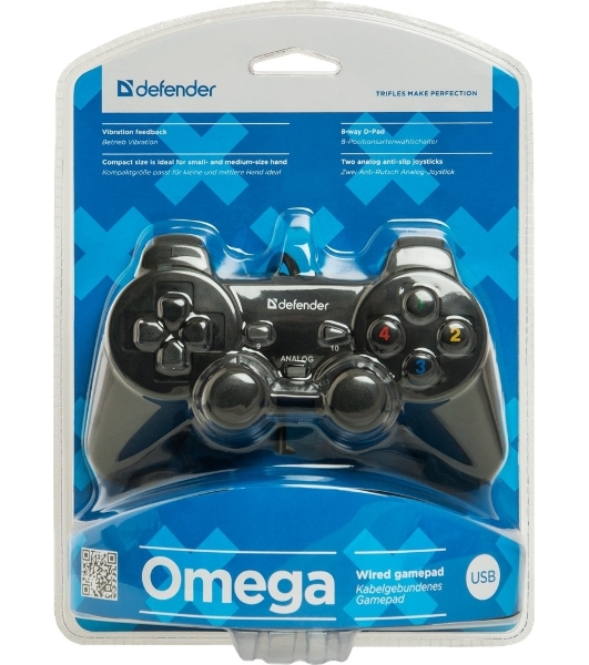 Геймпад Defender Omega USB, Проводной геймпад, 12 кнопок, 2 стика