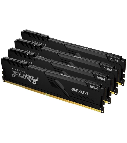 Оперативная память Kingston Fury Beast, DDR4, 64GB (4x16GB), 3200MHz, CL16, DIMM, радиатор, черный