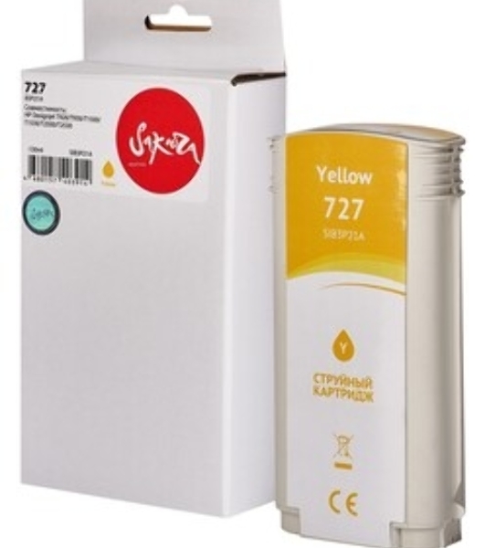 Картридж струйный Sakura B3P21A (№727 Yellow) для HP, желтый, 130 мл.