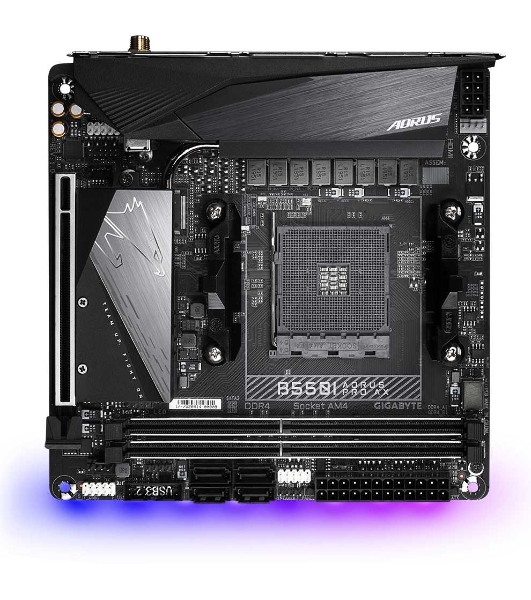 Материнская плата Gigabyte B550I AORUS PRO AX, AM4, AMD B550, 2xDDR4, 4xSATA, 2xM.2, 1xPCIe 4.0 x16, 2xHDMI, 1xDP, 1x 2.5Gb LAN, 1xUSB-C 3.2 Gen 2, 4xUSB-A 3.2 Gen 1, 3x3.5 мм, 7.1, Mini-ITX