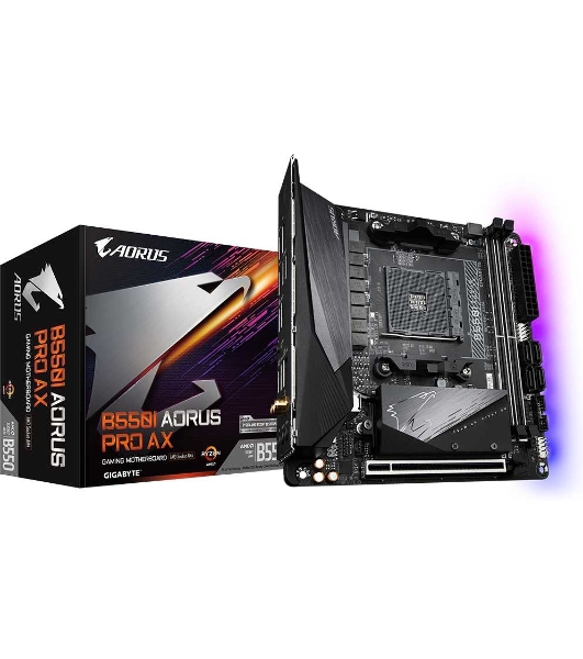 Материнская плата Gigabyte B550I AORUS PRO AX, AM4, AMD B550, 2xDDR4, 4xSATA, 2xM.2, 1xPCIe 4.0 x16, 2xHDMI, 1xDP, 1x 2.5Gb LAN, 1xUSB-C 3.2 Gen 2, 4xUSB-A 3.2 Gen 1, 3x3.5 мм, 7.1, Mini-ITX