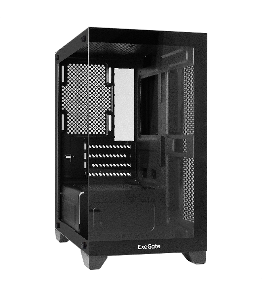 Компьютерный корпус Minitower ExeGate i3 SEA LE (mATX, без БП, 1хUSB+1хUSB 3.0, HD аудио, черный, передняя и боковая панели - закаленное стекло)
