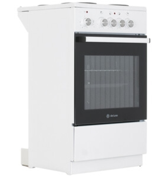 Плита электрическая De Luxe 5004.18э белый, конфорок 4 шт, духовка 43 л, 50 см x 85 см x 50 см