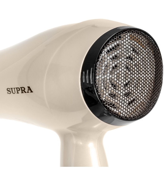 Фен SUPRA PHS-2205L (Мощность 2200Вт. 2 скорости воздушного потока. 3 режима нагрева. Функция 'Холодный обдув'. Функция ионизации воздуха. Насадки: концентратор\ диффузор.)