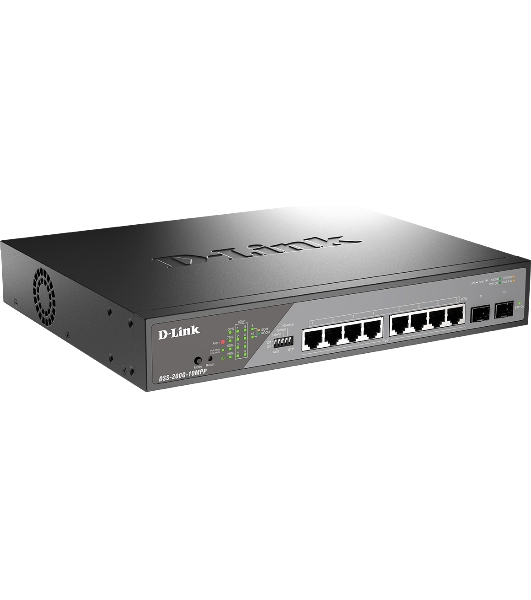 Коммутатор D-Link DSS-200G-10MPP/A1A, 8×1 Гбит/с + 2×1 Гбит/с SFP, настраиваемый