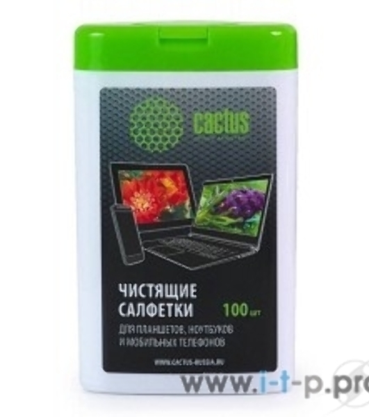 Салфетки Cactus CS-T1005 Туба с чистящими салфетками для планшетов, ноутбуков и моб.телефонов,100 шт