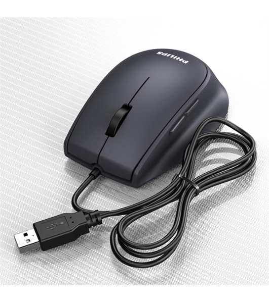 Мышь проводная Philips SPK7327 черный, 1600 dpi, USB, кнопки - 5