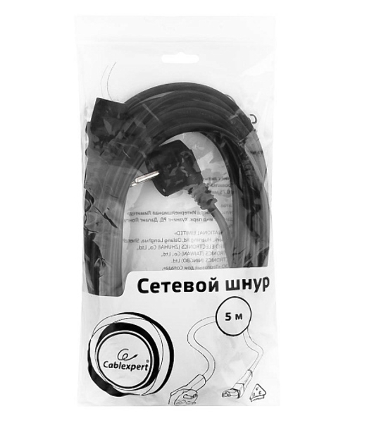 Кабель Gembird Power 250V 10A EUR, VDE питания сетевой, Евровилка, заземление, 5m (PC-186-VDE-5M)