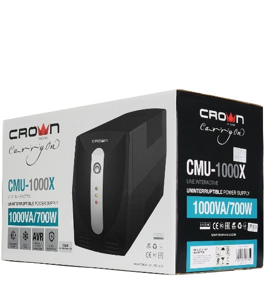 Источник бесперебойного питания Crown CMU-1000X/1000 ВА/600 Вт/3 x евророзетка с заземлением (Schuko)