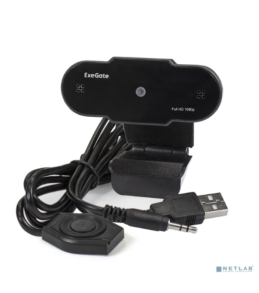 Веб-камера ExeGate BlackView C615 1920x1080, 30 кадр/с, USB Type-A, микрофон (шумоподавление), шторка приватности, универсальное крепление, штатив в комплекте