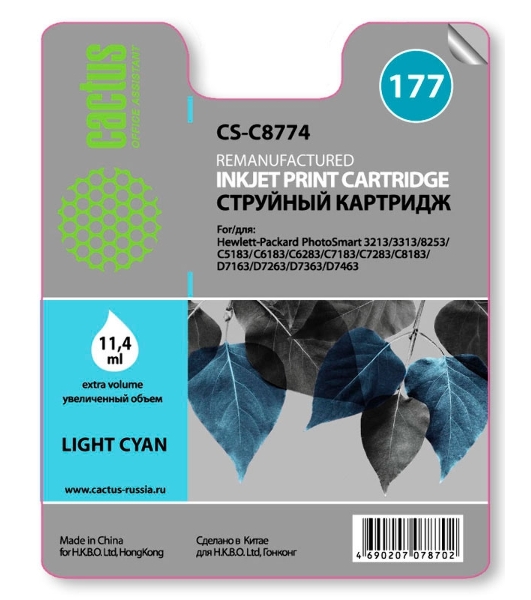 Картридж струйный Cactus CS-C8774 светло-голубой для №177 HP PhotoSmart 3213/3313/8253/C5183/C6183 (