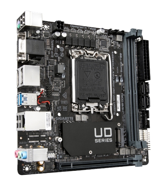 Материнская плата Gigabyte H610I DDR4, LGA 1700, Intel H610, 2xDDR4, 4xSATA, 1xM.2, 1xPCIe 4.0 x16, 1xHDMI, 1xVGA, 2xDP, 1x 1Gb LAN, 2xUSB-A 3.2 Gen 1, 4xUSB-A 2.0, 3x 3.5 мм, 7.1, Mini-ITX