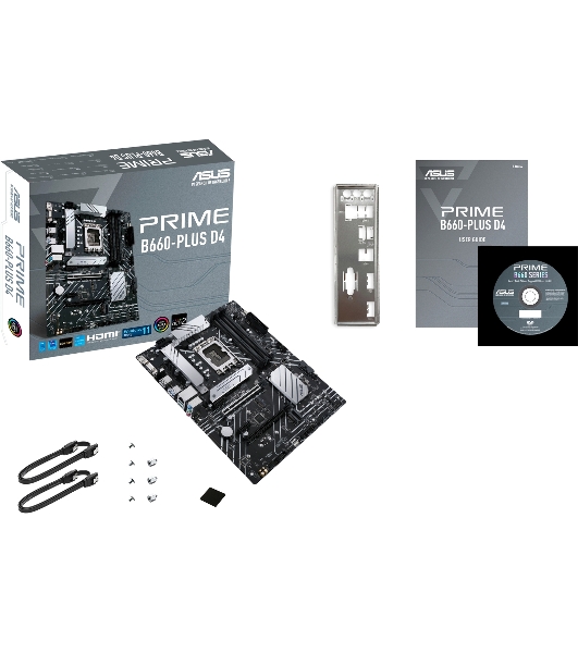 Материнская плата ASUS PRIME B660-PLUS D4, Socket LGA 1700, Intel B660, 4xDDR4, 4xSATA, 3xM.2, 1xPCIe 4.0 x16, 1xPCIe 3.0 x4, 1xHDMI, 1xDP, 1xVGA, 1x 1Gb LAN, 1xUSB-C 3.2 Gen 2x2, 2xUSB-A 3.2 Gen 2, 1xUSB-A 3.2 Gen 1, 2xUSB-A 2.0, 7.1, ATX