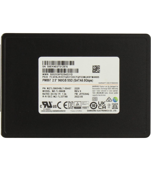 Накопитель SSD Samsung PM897, 960Gb, SATA III, 2.5', R/W 560/530