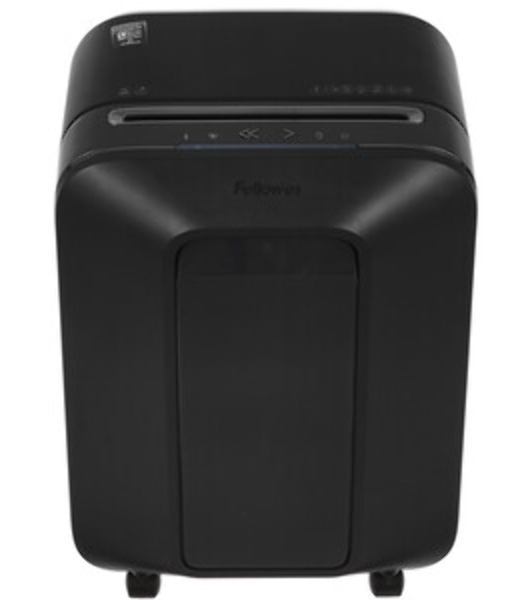 Шредер Fellowes PowerShred LX200 черный (секр.P-4)/перекрестный/12лист./22лтр./скрепки/скобы/пл.карты