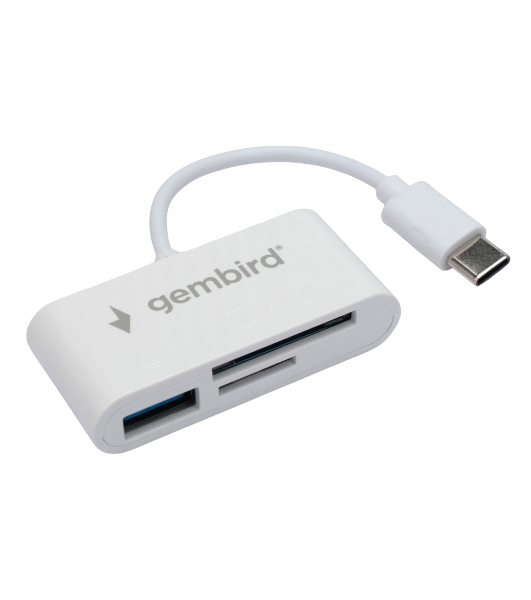 Кард-ридер Gembird FD2-MSD-2/белый/SD/SDHC/SDXC/TF/MicroSD/USB 2.0/USB Type-C (2.0)/пластик