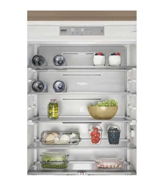 Холодильник встраиваемый Whirlpool WHSP70T241P 70 см, 193.5х54.3х69 см, 295/95 л, инверторный компрессор, автоматическая разморозка, зона свежести влажная, сенсорное управление, технология 6 SMYSL FreshControl, MultiFlow, FreezeControl, перенавешиваемые дверцы, скользящие направляющие, Италия