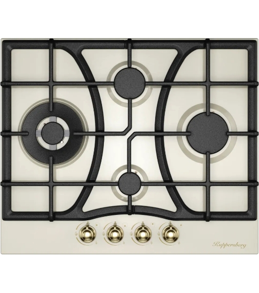 Газовая варочная панель Kuppersberg FS 610 C Bronze, газ, Classic, 61 см, автоматический электроподжиг, газ-контроль, SABAF конфорки, чугунные решетки, цвет бежевый, цвет фурнитуры бронзовый