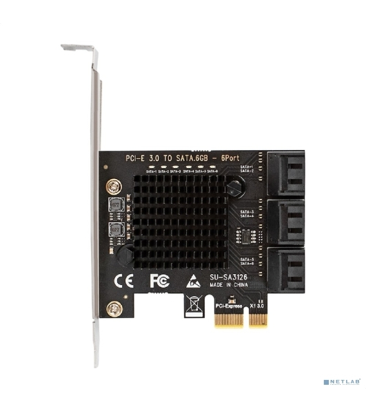 Контроллер ExeGate EXE-516v2 (PCI-E x1 v2.0, SATA3 6Gb/s, 6 int, ASMedia Chipset ASM1166)
