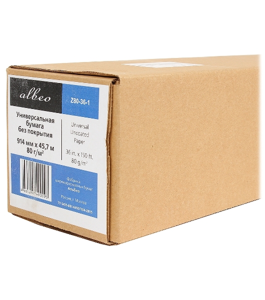 Бумага Albeo InkJet Paper, универсальная, втулка 50,8мм, белизна 146%, 0,914 х 45,7м, 80 г/кв.м, аналог HP Q1397A, Xerox 450L90001/450L90503