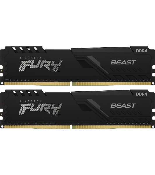 Оперативная память Kingston Fury Beast, DDR4, 16GB (2x8GB), 3200MHz, CL16, DIMM, с радиатором, черный