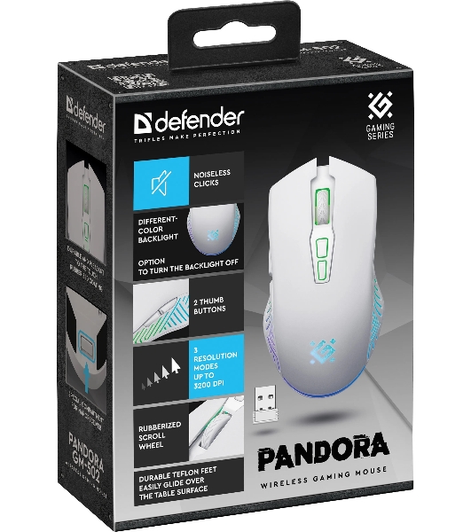 Мышь беспроводная Defender Pandora GM-502 белый, 3200 dpi, радиоканал, USB, кнопки - 7