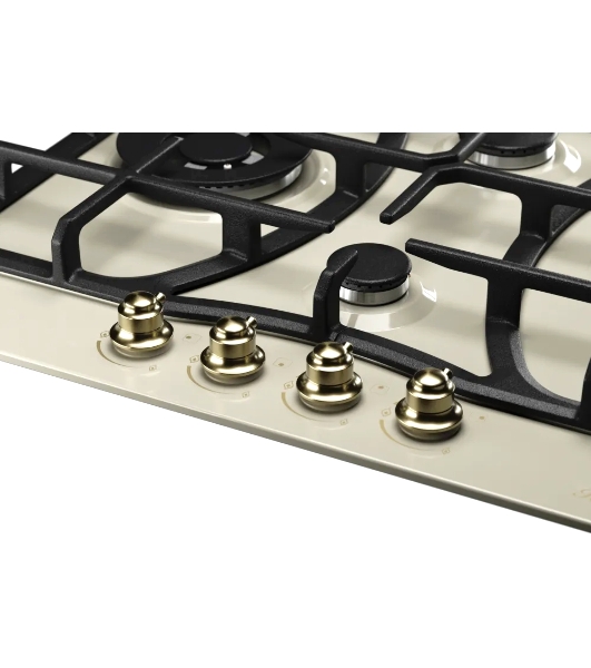 Газовая варочная панель Kuppersberg FS 610 C Bronze, газ, Classic, 61 см, автоматический электроподжиг, газ-контроль, SABAF конфорки, чугунные решетки, цвет бежевый, цвет фурнитуры бронзовый