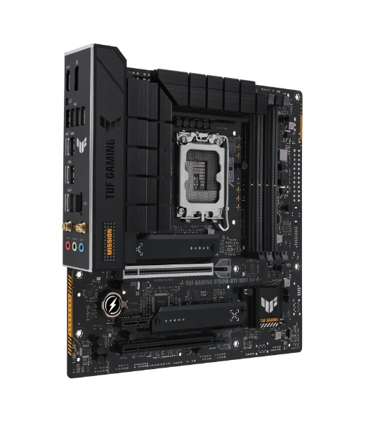 Материнская плата ASUS TUF GAMING B760M-BTF WIFI D4, LGA 1700, Intel B760, 4xDDR4, 4xSATA, 3xM.2, 1xPCIe 5.0 x16, 1xPCIe 4.0 x4, 1xPCIe x1, 1xUSB-A 3.2 Gen 2, 2xUSB-A 3.2 Gen 1, 4xUSB 2.0, 1xUSB-C 3.2 Gen 1, 1xUSB-C 3.2 Gen 2, 1x2.5Gb LAN, 3x3.5 мм, 7.1, 2.5Gb LAN, Wi-Fi 6, Bluetooth 5.2, mATX